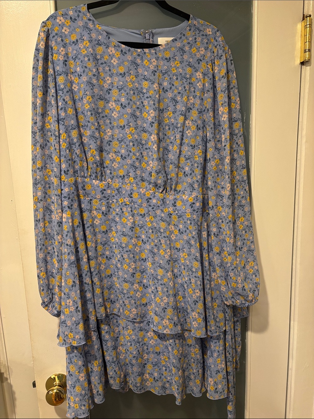 Forever 21 Bluish Purple Floral Tiered Dress with Yellow Accents
